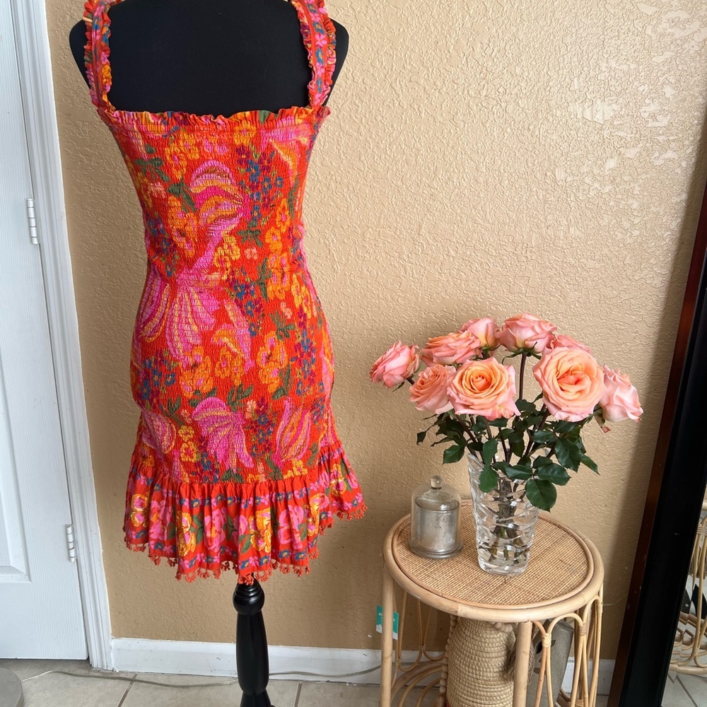 FARM RIO SPRING BANANAS SMOCKED MINI DRESS IN RED SIZE M - Picture 13 of 13